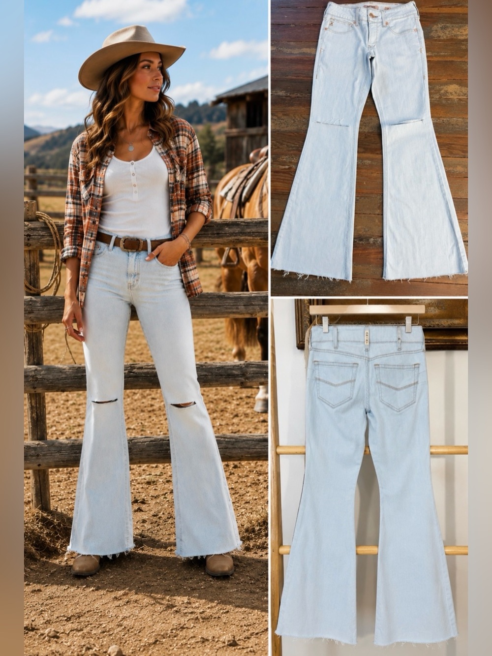 Ariat Perfect Rise Ophelia Flare Jeans Ice Light Wash Raw Hem Sz 26 💛🍄